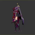 Anime Female Character With Purple Hair Red Purple Outfit And Ornate Greatsword