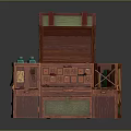Open Vintage Wooden Chest With Green Accents Multiple Compartments And Small Bottles