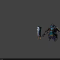 Game And Movie Character Armored Warrior With Blue Glowing Body Spiked Helmet Golden Armor And Sword Weapon