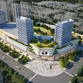 Modern Commercial Complex Featuring High Rise Buildings Rooftop Gardens and Public Plaza