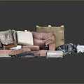 Disassembled Pink Sofa With Scattered Cushions And Detached Seat Parts
