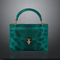 Stylish Green Snakeskin Texture Handbag With Golden Handle and Snake Head Decoration For Daily Use