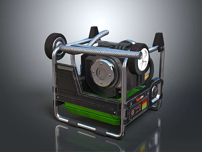 Portable Generator With Metal Frame Handle Wheels Control Panel And Green Base 3d model