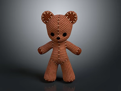 Brown Knitted Stuffed Bear Toy With Stitched Details For Children Play 3d model