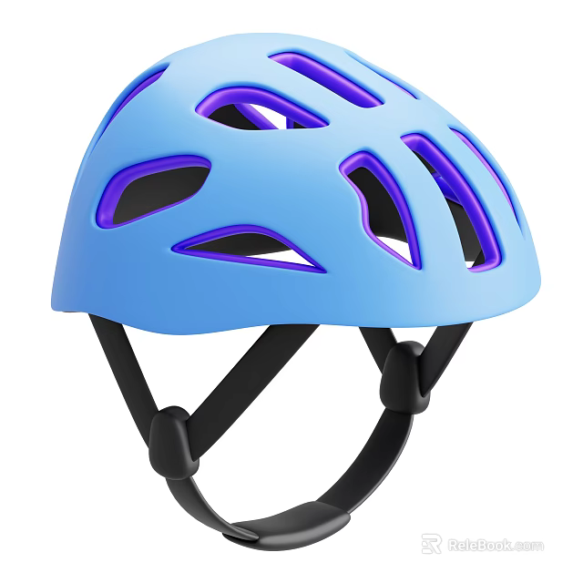Lightweight Blue Sports Equipment Helmet With Purple Vents And Secure Black Straps 3d model 