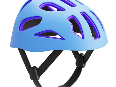 Lightweight Blue Sports Equipment Helmet With Purple Vents And Secure Black Straps 3d model