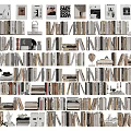 Stylish Books and Magazines Display with Wooden Shelves and Stacked Arrangement