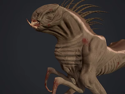 Fierce Fantasy Monster Creature Running with Sharp Fangs Spiked Back and Bloody Wounds 3d model