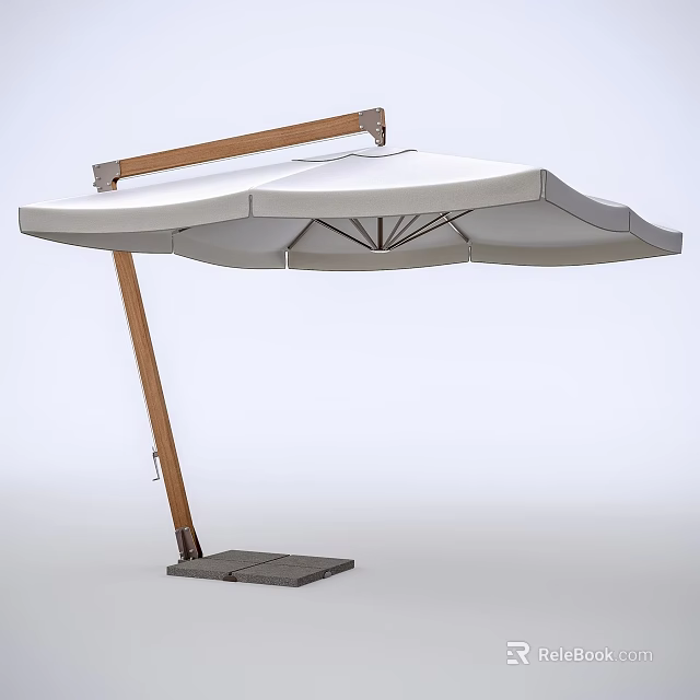 Outdoor Modern White Sunshade With Wooden Frame And Adjustable Arm Design 3d model 