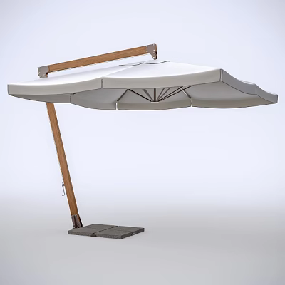 Outdoor Modern White Sunshade With Wooden Frame And Adjustable Arm Design 3d model