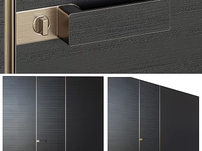Modern Black Swing Door Featuring Brushed Brass Handle And Sleek Textured Surface 3d model