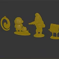 Golden Character Figurines Collection With Small Dog Various Poses And Artwork