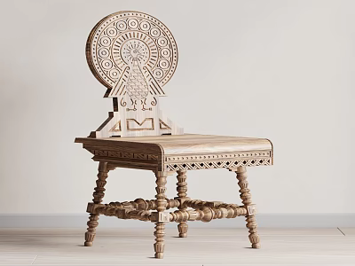 Handcrafted Wooden Accent Chair With Intricate Carved Backrest And Ornate Legs 3d model