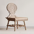 Handcrafted Wooden Accent Chair With Intricate Carved Backrest And Ornate Legs