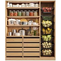 Wooden Kitchen Cabinet With Dinnerware Set Storage Shelves And Fruit Vegetable Baskets