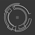 Transparent Lines Forming Circular 3D Structure With Small Square On Dark Background