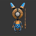 Two Puppet Like Mechanical Creatures With Yellow Blue Bodies And Ear Shaped Heads Holding Sticks