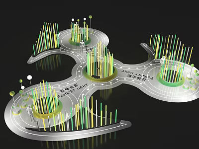Modern Urban Landscape Design With Curved Paths Green Columns And Public Areas 3d model