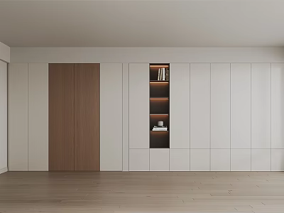 Modern Wardrobe Design With White Wooden Panels And Open Shelves 3d model