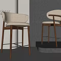 Modern Designer Bar Stools With Beige Upholstered Seats And Wooden Frames 3d model