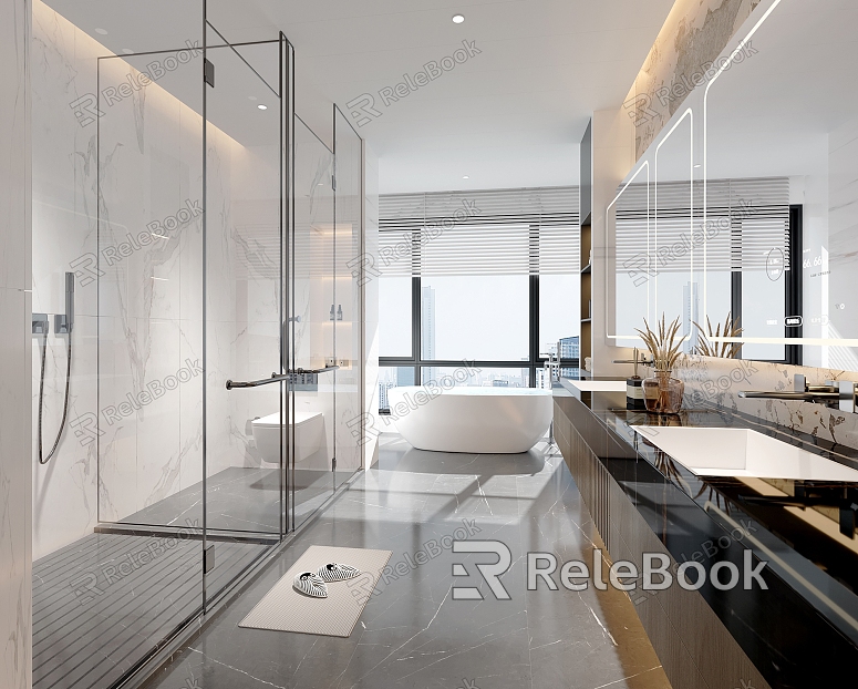 Modern Bathroom Bathroom Glass Partition Bathtub Venetian Blinds Toilet Washbasin Ornaments model