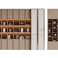 Modern Bookcase With Built in Lighting Layered Shelves And Grid Compartments Holding Books Decorative Ornaments