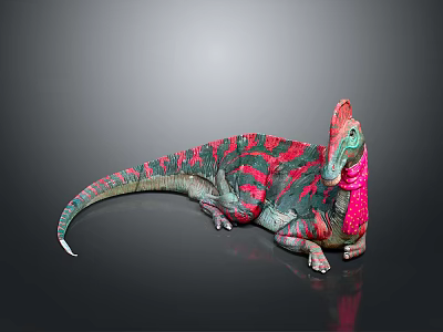 Vibrant Artistic Dinosaur Model With Red Green Stripes And Crest Prehistoric Creature 3d model