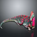 Vibrant Artistic Dinosaur Model With Red Green Stripes And Crest Prehistoric Creature