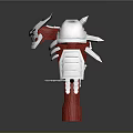 Red And White Robot Character Model With Armored Shoulders Spiked Head Purple Chest Emblem