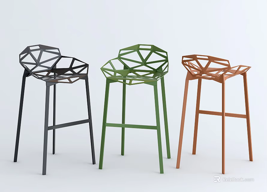 Modern Geometric Bar Stools With Metal Frame In Three Colors 3d model