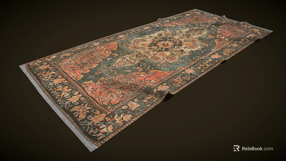 Traditional Oriental Rug With Intricate Multicolored Patterns Central Medallion And Border Details 3d model 