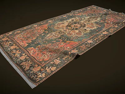 Traditional Oriental Rug With Intricate Multicolored Patterns Central Medallion And Border Details 3d model
