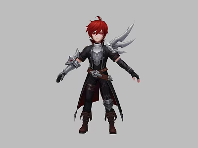 Game and Movie Character With Red Hair Black Coat Silver Armor And Wing Decorations 3d model