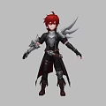 Game and Movie Character With Red Hair Black Coat Silver Armor And Wing Decorations