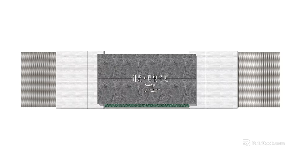Modern Textured Feature Wall Design With Gray Panel White Side Panels And Green Base 3d model