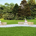 Comfortable Landscape Seats in Green Park with Lush Trees and Grass