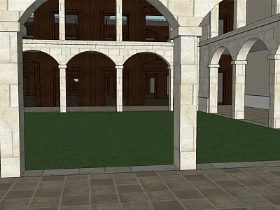 Classic Museum Architecture With Arched Doorways Stone Columns And Green Courtyard 3d model