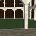 Classic Museum Architecture With Arched Doorways Stone Columns And Green Courtyard