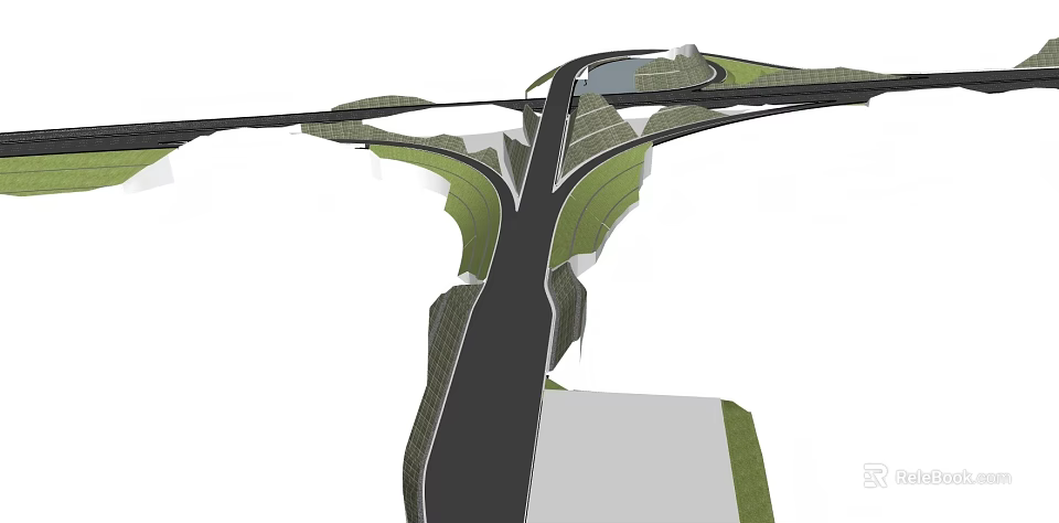 Municipal Road Interchange Structure Design With Multiple Lanes Green Belt And Water Feature 3d model 