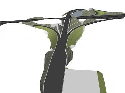 Municipal Road Interchange Structure Design With Multiple Lanes Green Belt And Water Feature 3d model