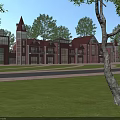 European-style Architecture With Red Roofs Multi-story Buildings Tower Green Lawns And Trees