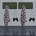 Swing Door With Green Hook Boards Hanging Plaid Coats And Game Controllers