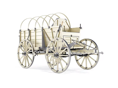 Vintage Light Colored Wooden Carriage With Arched Structures And Spoked Wheels 3d model
