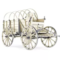 Vintage Light Colored Wooden Carriage With Arched Structures And Spoked Wheels