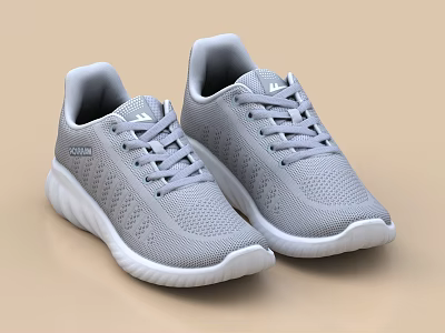 Comfortable Gray Sports Shoes With Breathable Mesh And White Soles 3d model