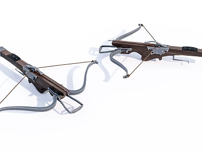 Two Modern Crossbows With Wooden And Metal Structure Hunting Equipment And String 3d model