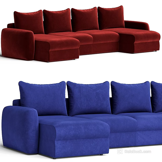 Modern Modular Sofa Set With Red And Blue Colors And Comfortable Cushions 3d model