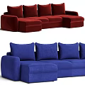 Modern Modular Sofa Set With Red And Blue Colors And Comfortable Cushions 3d model