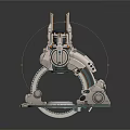 Futuristic Mechanical Structure With Circular Base Gear Components And Metallic Tower Parts