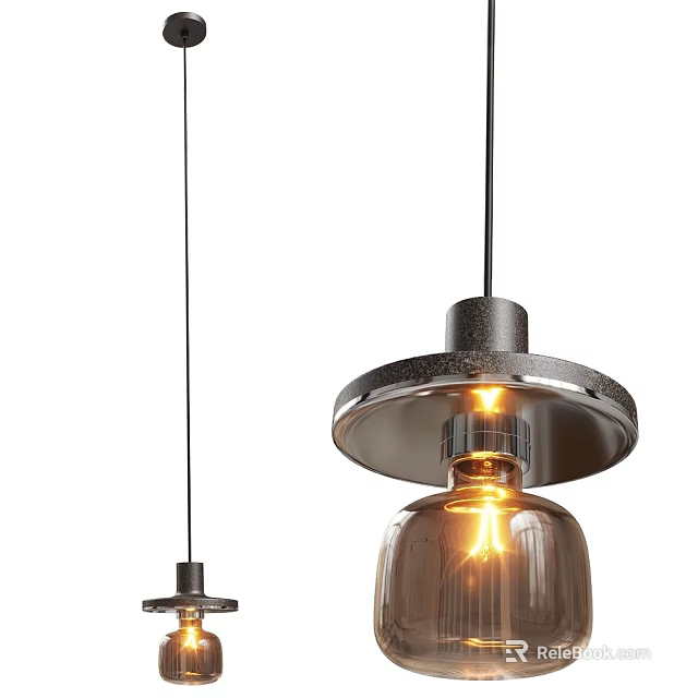Modern Style Two Pendant Lights With Metal Base Glass Shade And Warm Light 3d model 